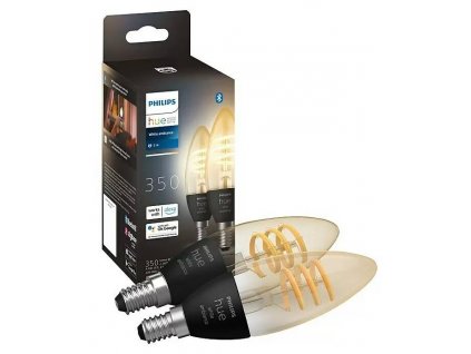 Philips Hue Filament Classic White Ambiance LED žiarovka / špirálové vlákno / 2 kusy / E14 / 350 lm / nastaviteľná teplota farieb / ZigBee / Bluetooth / IP20 / transparentná/čierna