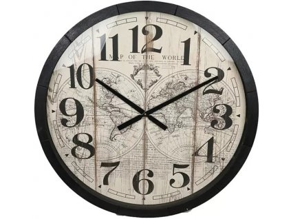 Okrúhle nástenné hodiny / motív mapy / Ø 76 cm / drevo / hnedá / čierna