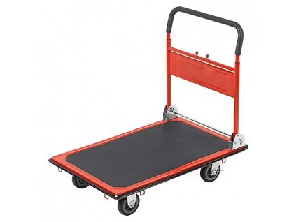 Plošinový ručný skladací vozík / nosnosť 300 kg / 87-105 cm / Ø kolies 5" / oceľ / čierna/červená / ZÁNOVNÉ