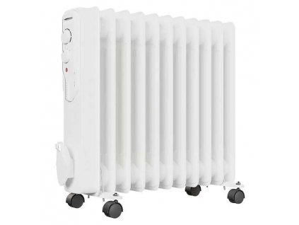 Olejový radiátor s termostatom / 11 rebier / 2500 W / pre 25 m² / biely / 2. AKOSŤ