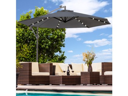 Závesný slnečník s LED solárnym osvetlením BestBerg BBHU-10 / 300 cm / sivá