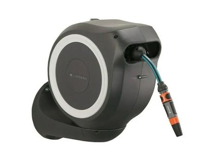 Gardena nástenný box na hadicu RollUp S / vrátane 15 m hadice / plast / automatický navijak na hadicu / sivá