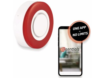 Inteligentná domáca poplašná siréna ESSENTIALS / 10 A / -10 °C až 50 °C / (O x V) 8 x 3,2 cm / 95 dB / biela/červená