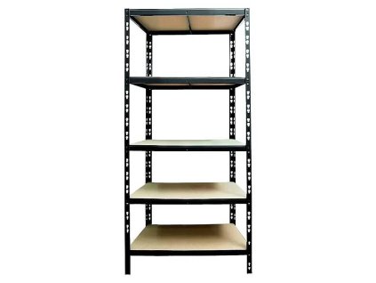 Kovový regál / 50 x 60 x 180 cm / 290 kg/regál / 5 políc / drevený panel / kov / čierna