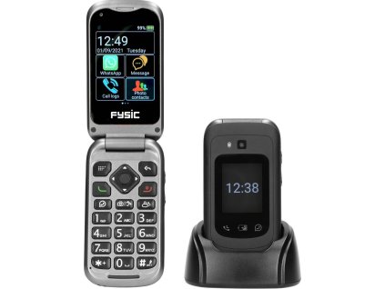 Fysic F25 mobilný telefón pre seniorov s nabíjacím stojanom / 256 MB / 2,8" (7,1 cm) TFT LCD displej / 1400 mAh / čierna/sivá