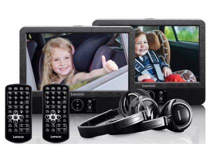 2 přenosné DVD přehrávače Lenco DVP-939 / 9" (22,9 cm) TFT LCD displej / 4 W / 800 x 480 px / černá