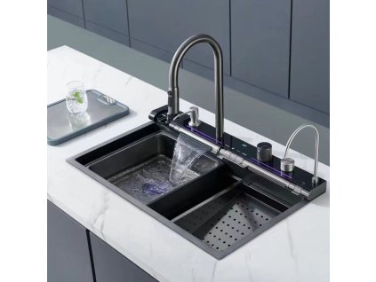 Multifunkčný inteligentný drez BestBerg BBSS-30B / 75 x 45 x 22 cm / Nerezová oceľ / čierna