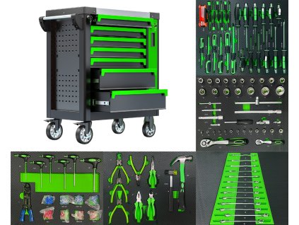 Kovový pojízdný dílenský vozík s 263 ks nářadí a 7 šuplíky BestBerg BBTC-703T / SPCC ocel