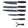 5-dielna súprava kuchynských nožov s nepriľnavým povrchom a škrabkou Royalty Line RL-DC5A / čierna/strieborná