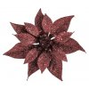 Dekoratívne kvety poinsettia s klipom / plast / trblietavý povrch / Ø 18 cm / bordó