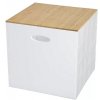 Plastový úložný box s bambusovým vekom / 31 x 31 x 30,5 cm / biely / prírodný