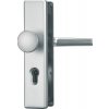 Kľučka predných dverí s bezpečnostným systémom Abus KLN314 F1 CL/DNFLI / vzdialenosť 72 mm / štvorcový čap 8 mm / hrúbka štítu 15 mm / hliník / kov / strieborná / ZÁNOVNÉ