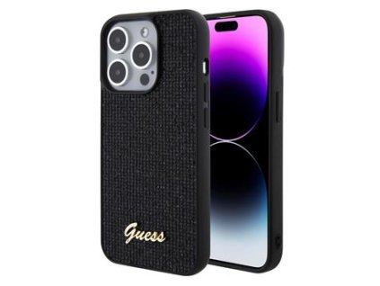 guess pu square mirror script logo zadni kryt pro iphone 15 pro black i77238