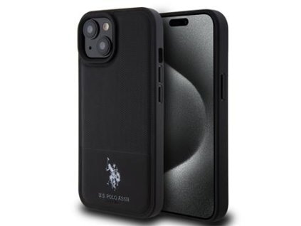 u s polo pu leather mesh pattern double horse zadni kryt pro iphone 15 black i79534