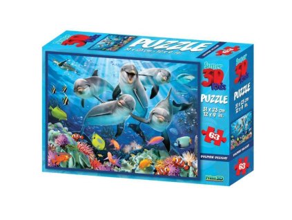 Puzzle 3D efekt - Delfíni 63 dílků