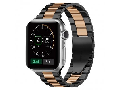 Kovový BR řemínek pro Apple Watch - Černý-Rose Gold