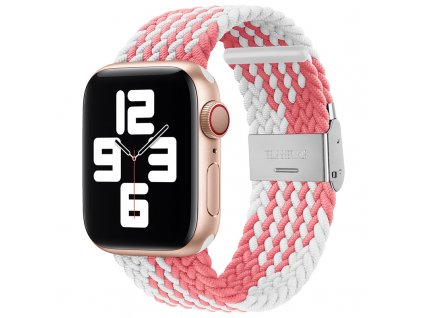 Pletený řemínek na Apple Watch s přezkou - Růžovo bílá (výprodej)