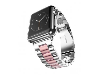 Kovový BR řemínek pro Apple Watch - Stříbrno-růžový