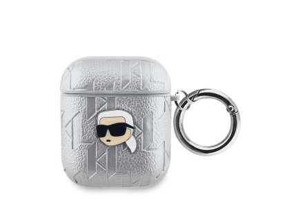karl lagerfeld pu embossed karl head pouzdro pro airpods 1 2 silver ie12889235
