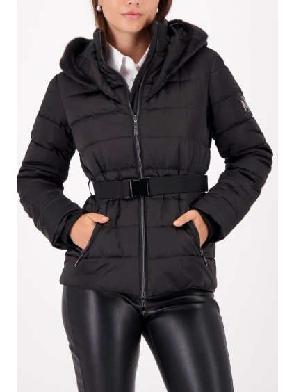 Dámská prošívaná černá bunda s páskem - Monari