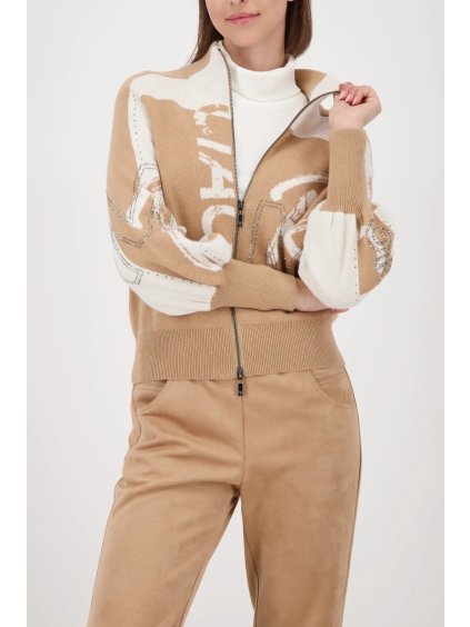 Dámský kardigan na zip v barvě smetanové a cognac  - Monari