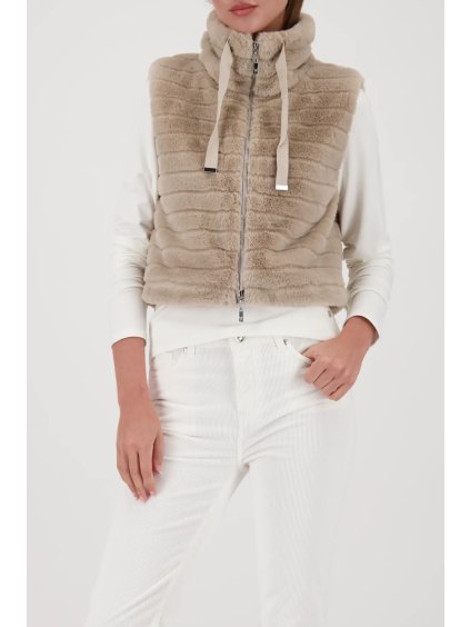 Dámská krátká huňatá vestička v barvě latte ART, FASHION - Monari