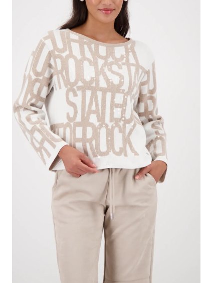 Dámský svetr s textovým vzorem v barvě latte  ART, FASHION - Monari