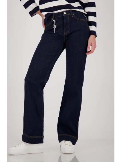 Dámské džíny tmavý denim  s rovnou nohavicí a dekorativní přívěškem WELCOME NEW - Monari