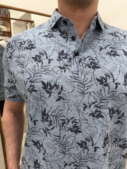 RAGMAN pánská polokošile s jemným listovým vzorem – světle modrá