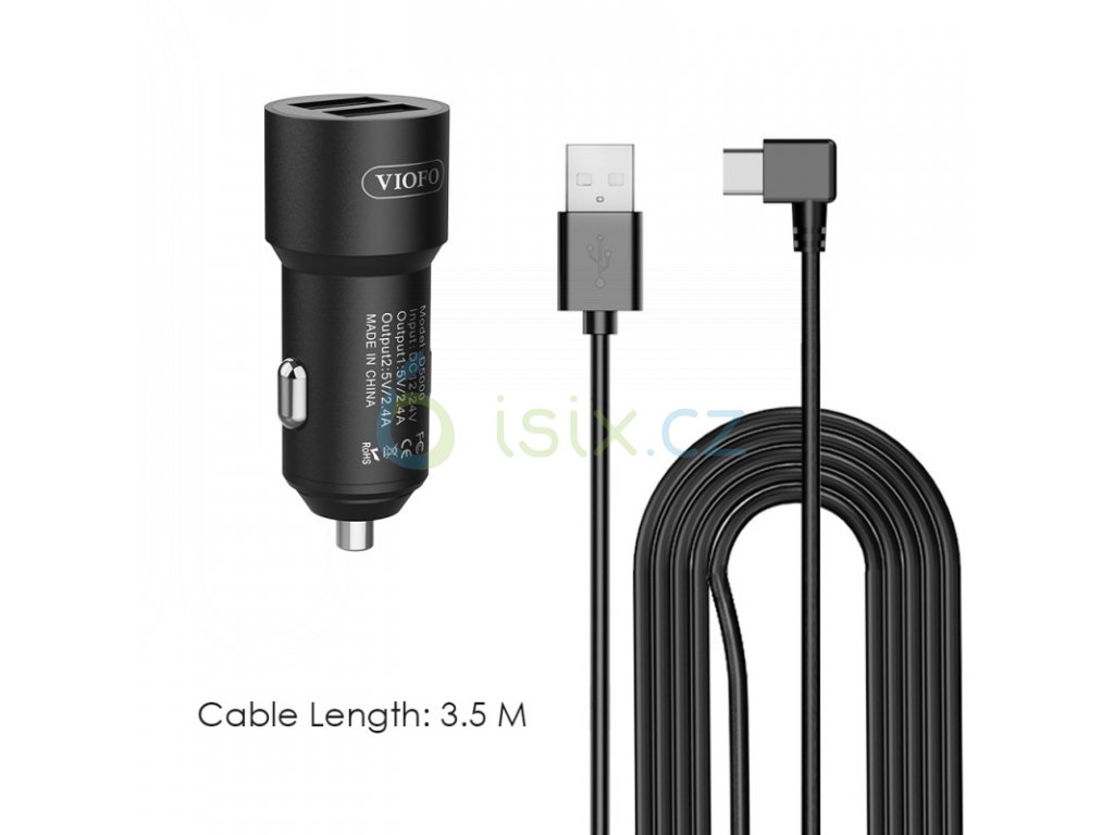 viofo type c dual usb cigarette car charger with 35m power cable for a229t130a139a139pro