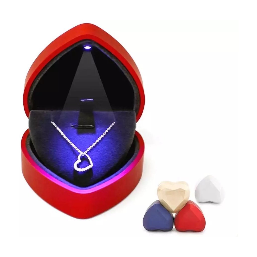 Dárková krabička tvaru srdce na náhrdelník nebo náramek s LED světlem