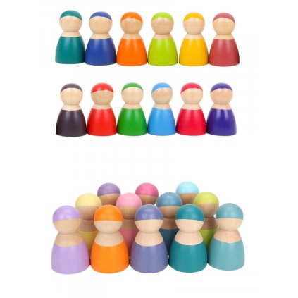 12 farebných Peg Bábik - Dúha/Makrónky