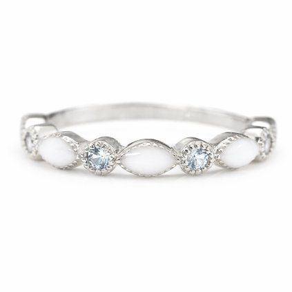 Elegant white gold opal and topaz ring