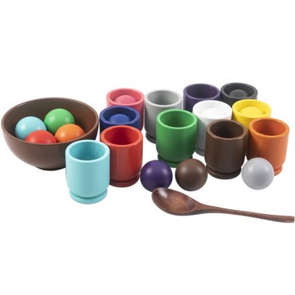 Montessori dřevěná hračka "Balls in cups XL"
