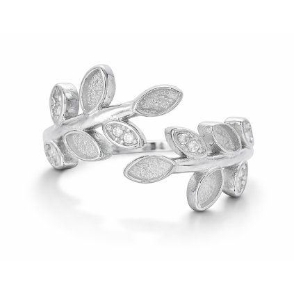 Delicate silver leaf ring with zirconia