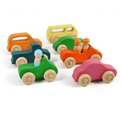 Iskay Sada 7 dřevěných barevných autíček - 10 ks