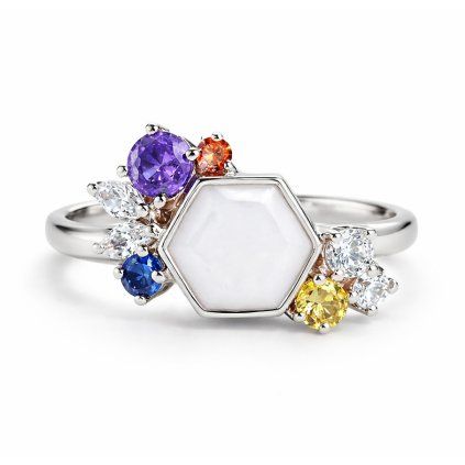 White gold ring with colorful gemstones