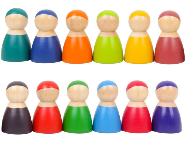 Iskay Montessori 12 barevných Peg Panenek - Duha/Makrónky VARIANTA: Duha