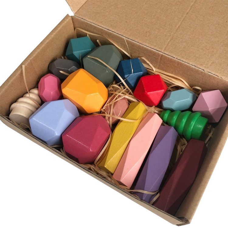 Iskay Montessori Iskay sada dřevěné kameny 18 ks Rainbow Stone