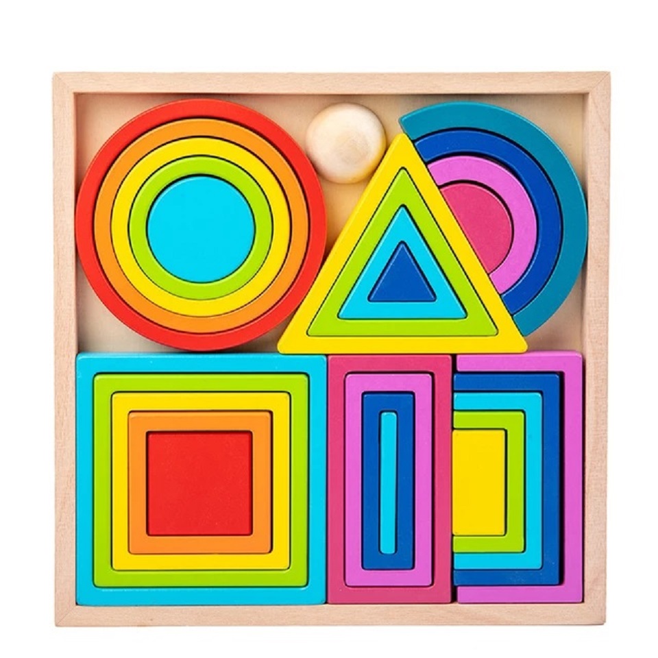 Montessori duhové geometrické skládací tvary
