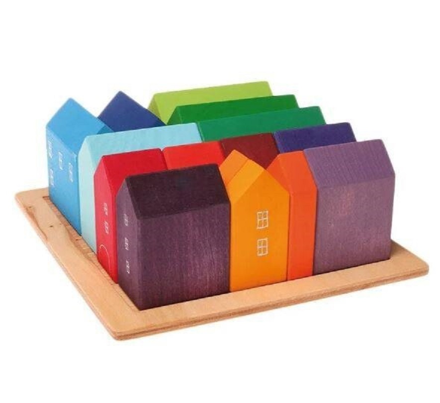 Iskay Montessori Duhové domečky - 15 dřevěných domků