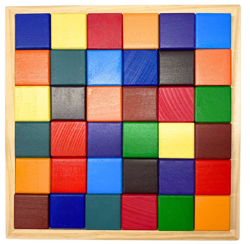 Iskay Montessori Dřevěné kostky duhové - set 36 kusů