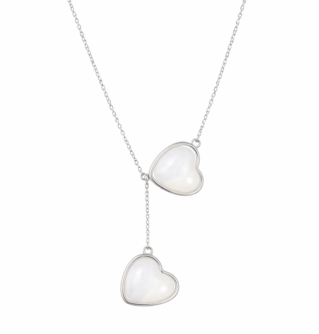 Iskay Stříbrný náhrdelník DVĚ SRDCE- Oboustranný Obsah: MM + Placenta (vysušená), Povrchová úprava: Pozlacené stříbro žlutým zlatem