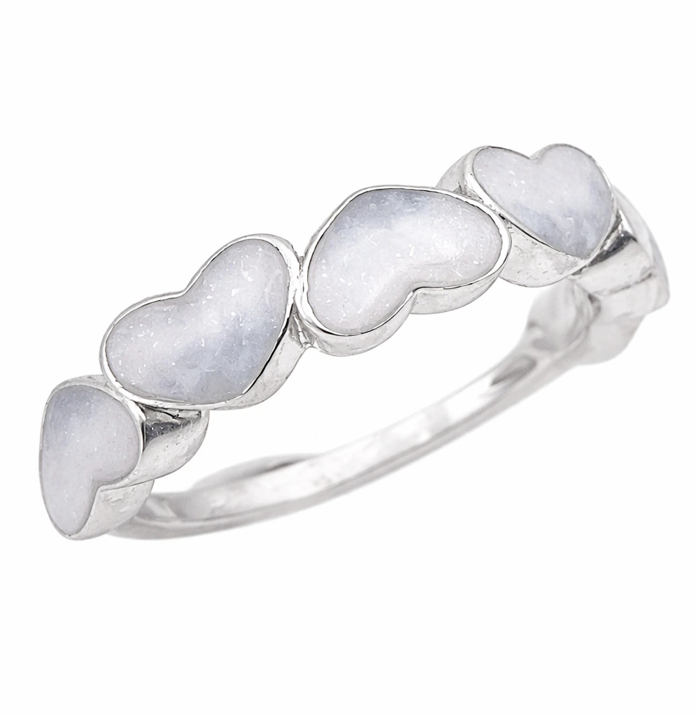 Iskay Stříbrný prstýnek SRDÍČKA Velikost: 11 (EU: 65-67), Obsah: MM + Placenta (vysušená), Povrchová úprava: Pozlacené stříbro bílým zlatem