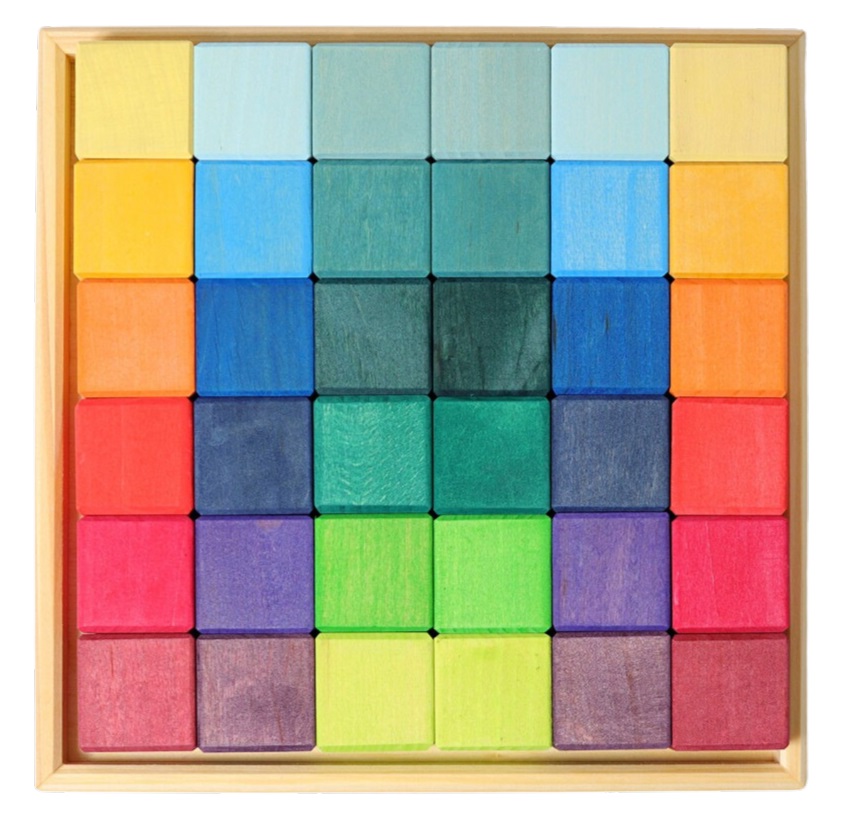 Iskay Montessori Dřevěné kostky duhové Mix - set 36 kusů