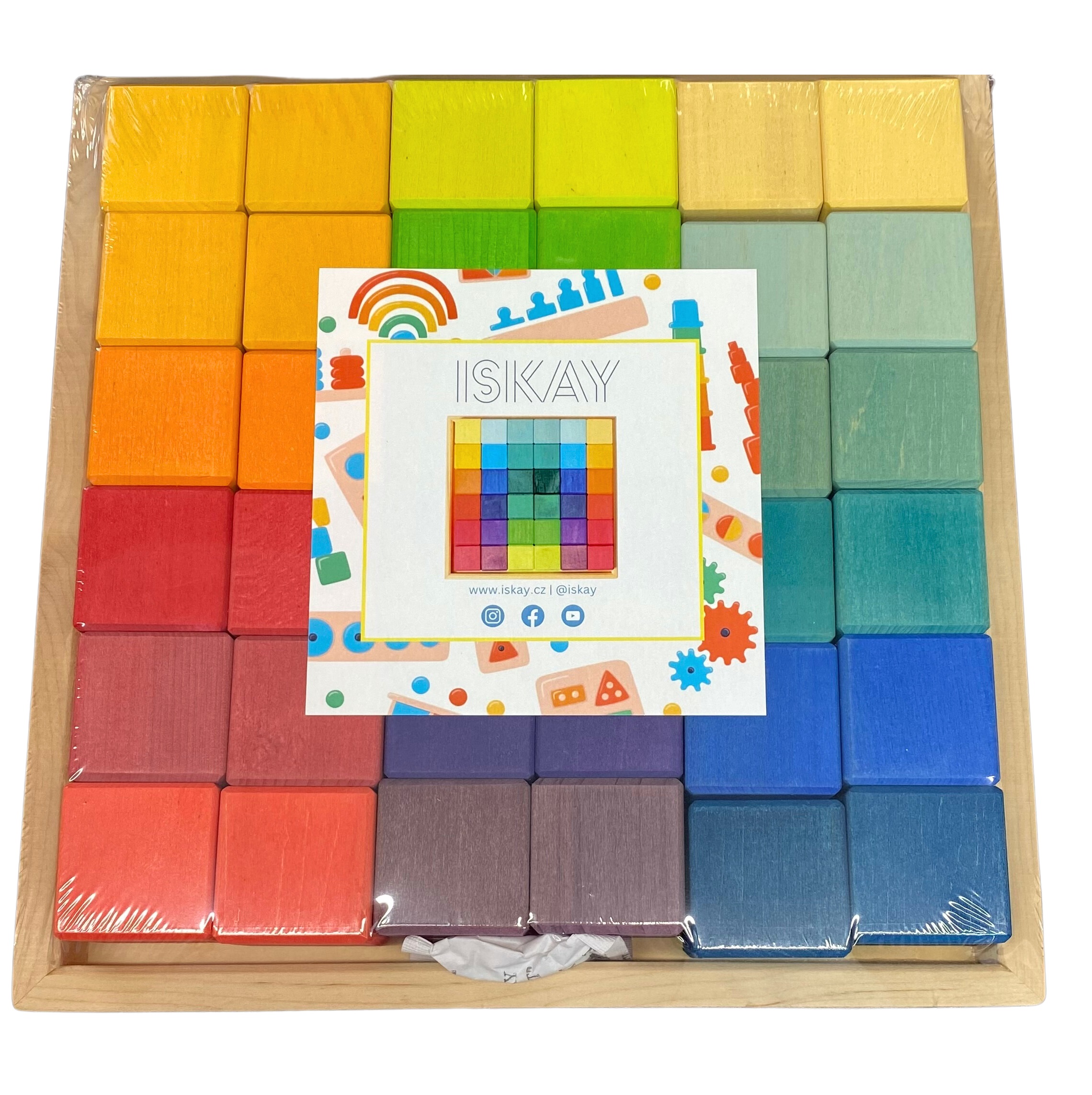 Iskay Montessori Dřevěné kostky duhové Mix - set 36 kusů