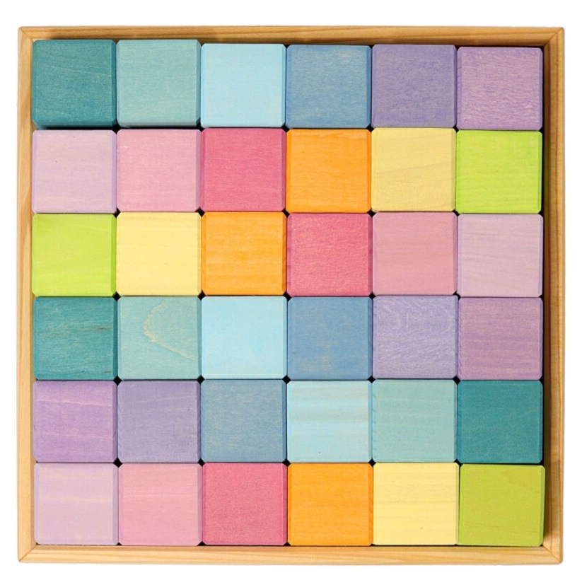 Iskay Montessori Dřevěné Pastelové kostky - set 36 kusů