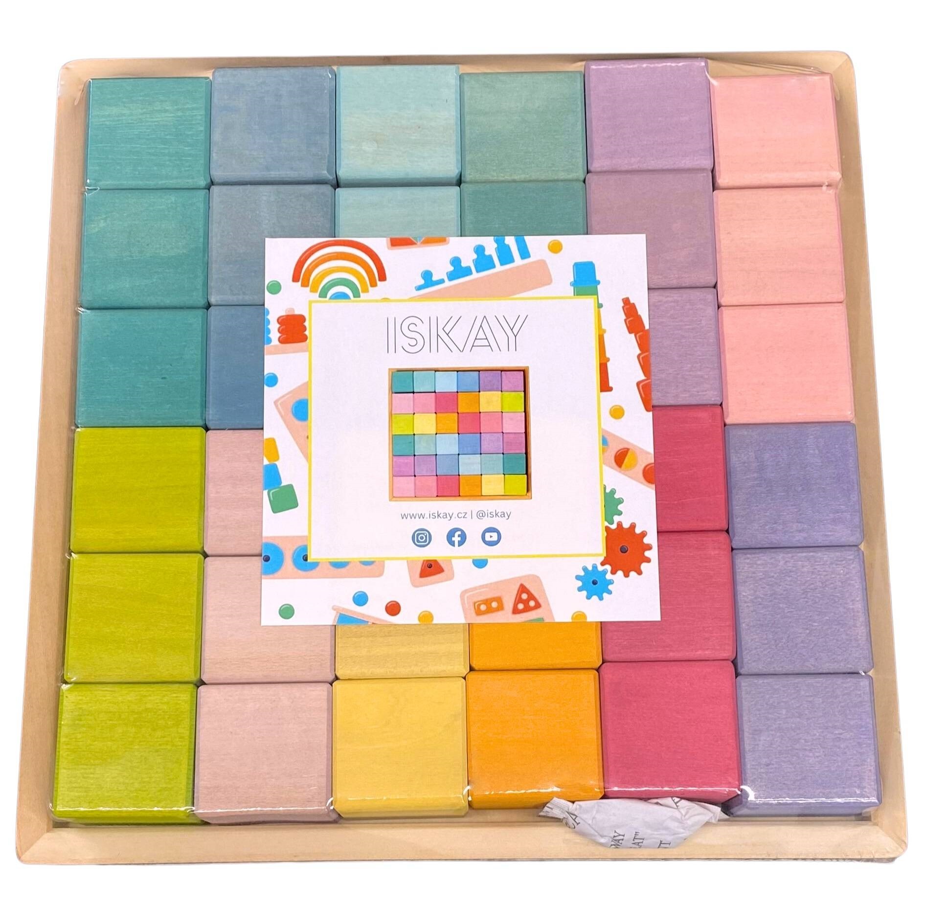 Iskay Montessori Dřevěné Pastelové kostky - set 36 kusů