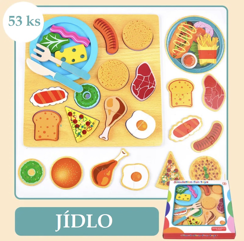 Puzzle dřevěné krájecí jídlo - 53 Ks