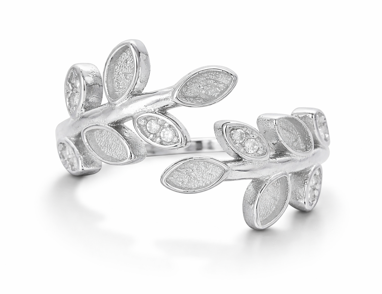 Iskay Stříbrný prstýnek LISTY - Nastavitelné Barva krystalu: Září - Safír, Obsah: Pouze MM, Povrchová úprava: Pozlacené stříbro žlutým zlatem